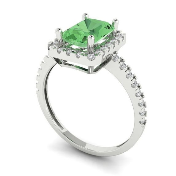 1.86ct emerald cut green Zircon 18k white gold halo Bridal Wedding Engagement Promise Anniversary Ring for Women size 7