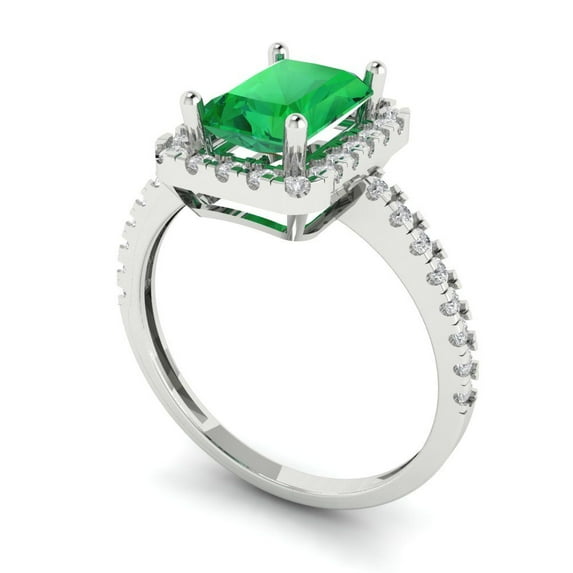 1.86ct emerald cut green emerald 18k white gold halo Bridal Wedding Engagement Promise Anniversary Ring for Women size 4.25
