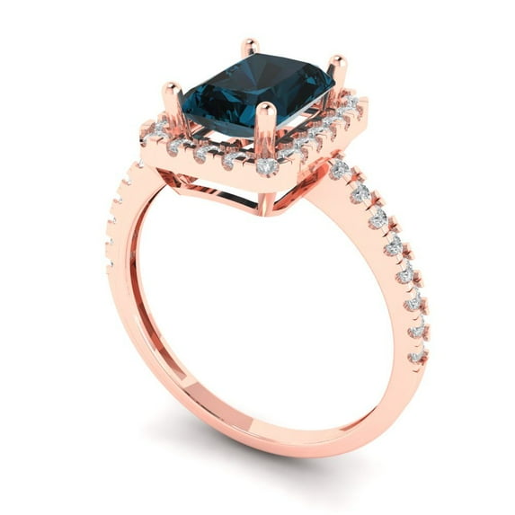1.86ct emerald cut natural london blue topaz 18k rose gold halo Bridal Wedding Engagement Promise Anniversary Ring for Women size 9