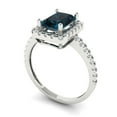 thumbnail image 1 of 1.86ct emerald cut natural london blue topaz 18k white gold halo Bridal Wedding Engagement Promise Anniversary Ring for Women size 7.75, 1 of 7