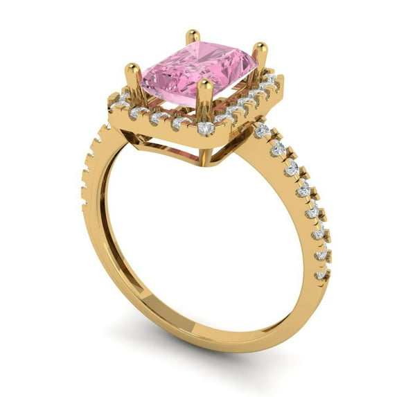 1.86ct emerald cut pink Zircon 18k yellow gold halo Bridal Wedding Engagement Promise Anniversary Ring for Women size 8.25
