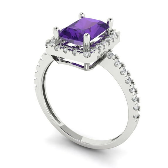 1.86ct emerald cut purple natural amethyst 14k white gold halo Bridal Wedding Engagement Promise Anniversary Ring for Women size 10.25