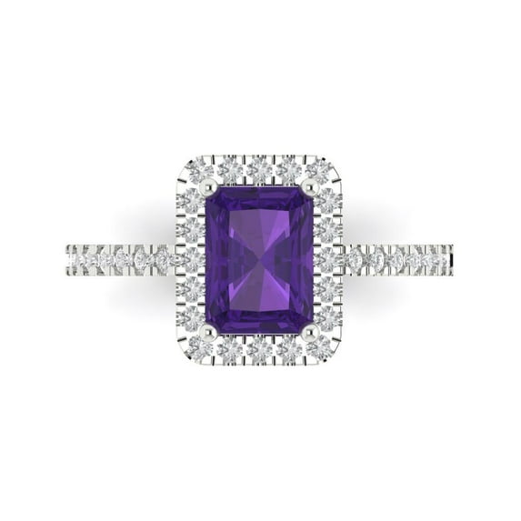 Clara Pucci 14K White Gold Solid Gold Amethyst Halo Anniversary Ring for Women - 1.86 cttw Emerald Cut