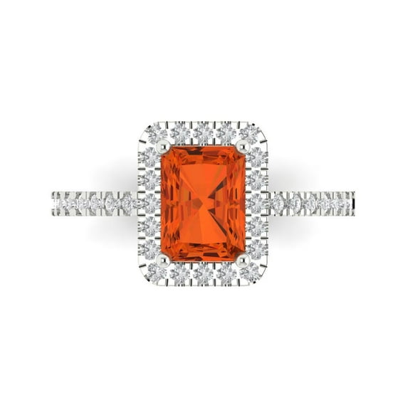Clara Pucci 14K White Gold Solid Gold Red Halo Anniversary Ring for Women - 1.86 cttw Emerald Cut