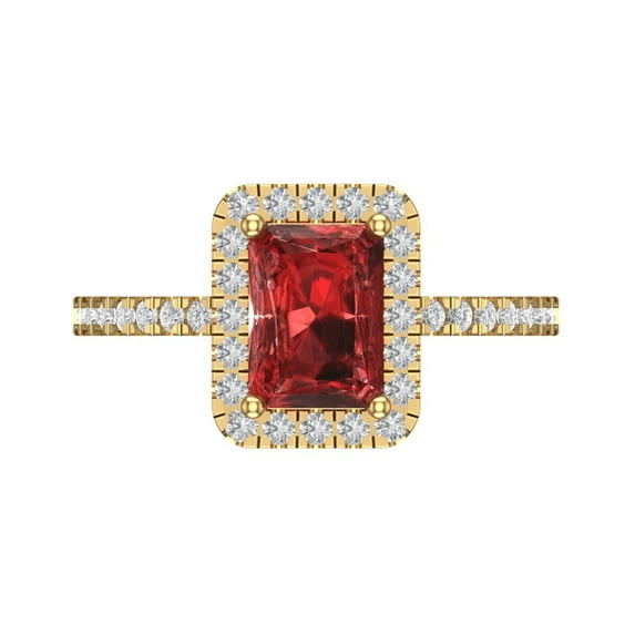 Clara Pucci 14K Yellow Gold Solid Gold Garnet Halo Anniversary Ring for Women - 1.86 cttw Emerald Cut