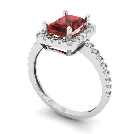 1.86ct emerald cut red natural garnet 18k white gold halo Bridal Wedding Engagement Promise Anniversary Ring for Women size 4