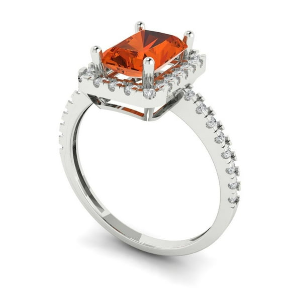 1.86ct emerald cut red Zircon 18k white gold halo Bridal Wedding Engagement Promise Anniversary Ring for Women size 10