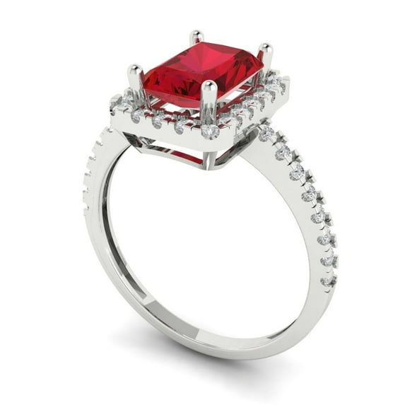 1.86ct emerald cut tourmaline 18k white gold halo Bridal Wedding Engagement Promise Anniversary Ring for Women size 10.25