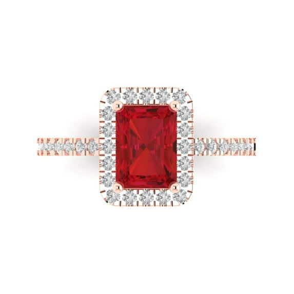Clara Pucci 14K Rose Gold Solid Gold Tourmaline Halo Anniversary Ring for Women - 1.86 cttw Emerald Cut