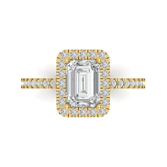 Clara Pucci 14K Yellow Gold Solid Gold WhiteSapphire Halo Anniversary Ring for Women - 1.86 cttw Emerald Cut