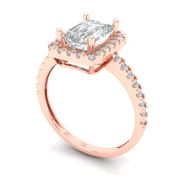 1.86ct emerald cut white sapphire 18k rose gold halo Bridal Wedding Engagement Promise Anniversary Ring for Women size 5.75