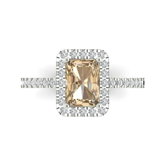 Clara Pucci 14K White Gold Solid Gold YellowMoissanite Halo Anniversary Ring for Women - 1.86 cttw Emerald Cut