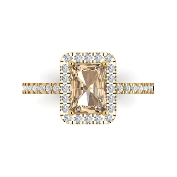 Clara Pucci 14K Yellow Gold Solid Gold YellowMoissanite Halo Anniversary Ring for Women - 1.86 cttw Emerald Cut