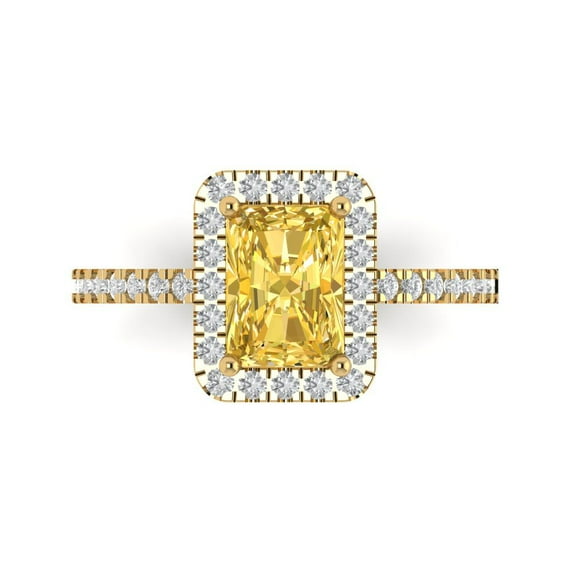 Clara Pucci 14K Yellow Gold Solid Gold Citrine Halo Anniversary Ring for Women - 1.86 cttw Emerald Cut