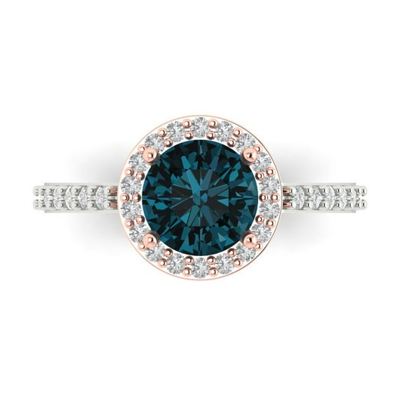 1.86 ct Round Cut Natural London Blue Topaz Solitaire with Simulated Diamond Accents 18K White/Rose Gold Womens Engagement Ring