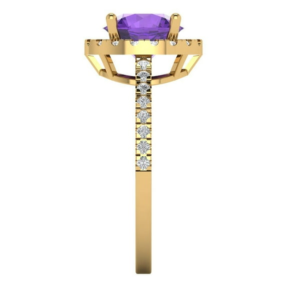 1.8 ct Round Cut Natural Amethyst with Simulated Diamond Halo Accents 14K Yellow Gold Womens Engagement Ring