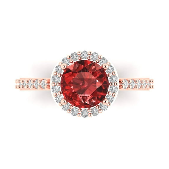 1.86 ct Round Cut Natural Garnet with Simulated Diamond Halo Accents 14K Rose Gold Womens Engagement Ring