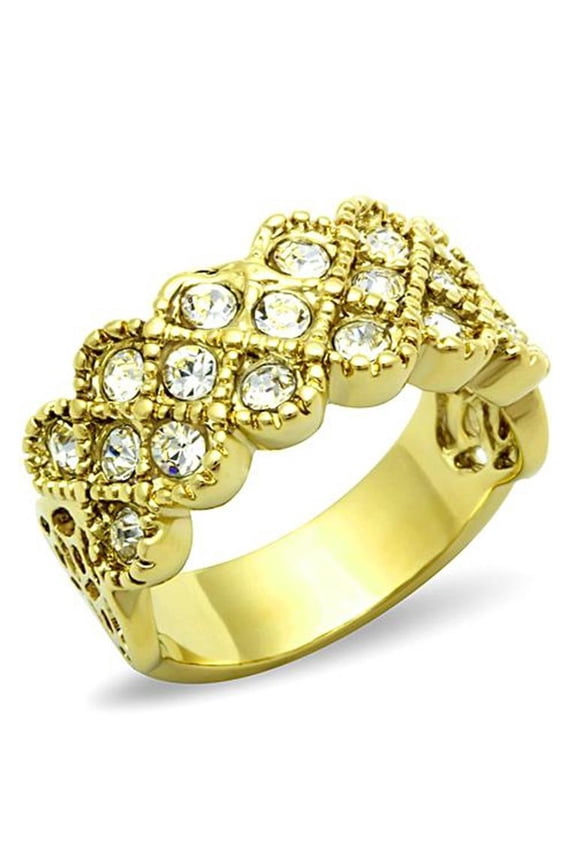 1.87 Ct Crystal 14K Gold Ion Plated Stainless Steel Cocktail Fashion Ring Size 6