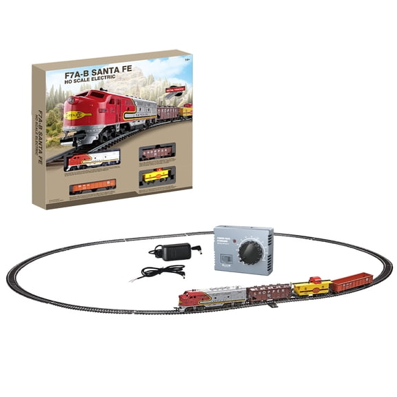 1/87 HO Scale Electric Alloy Train Set, Classic Diesel Locomotive Railway Model with Metal Track and Controller, HO Scale Diesel Train with Lighting Effects and Complete Track System