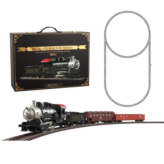 1/87 HO Scale Electric Alloy Train Set, Pennsylvania 0-4-0 Classic Steam Locomotive Railway Model with Metal Track and Flat Coal Trucks, Collectible Display Model Gift for Adults