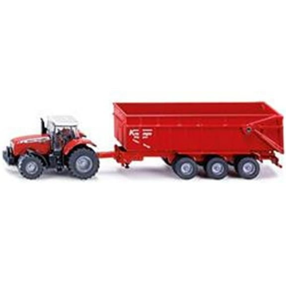 1-87 Scale Massey Ferguson 8480 Dyna VT Red with Silver Top & Krampe Dump Trailer Red HO Diecast Models Tractor