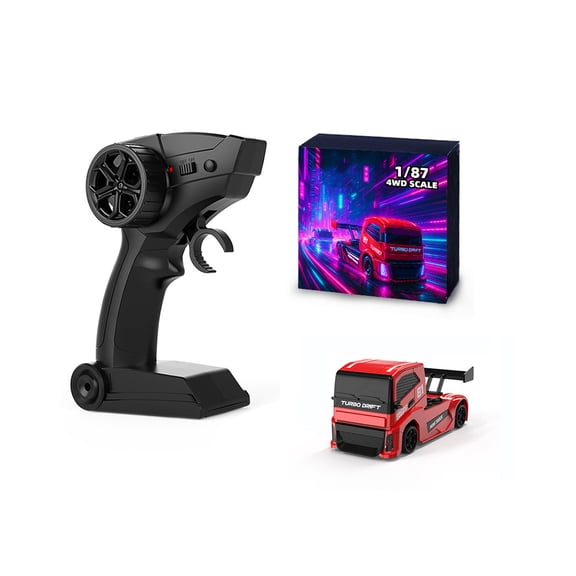 1/87 Scale Micro RC Drift Car, 2.4G 4WD Full Proportional Drift Truck with Simulated Brake Calipers, Linked LED Lights & 12-Layer Metallic Paint for Hobbyists - RTR
