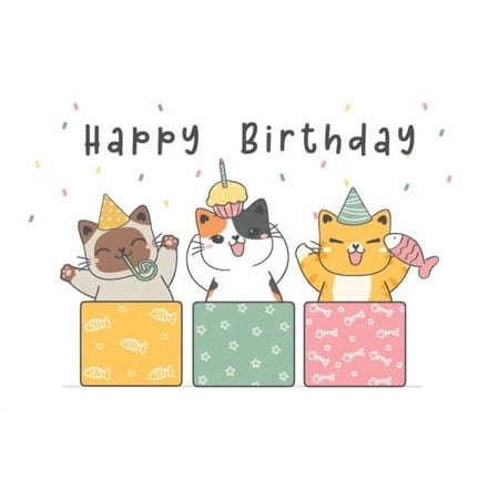 Funny Cats with Presents & Fish Bones Happy Birthday Cats Design Photo Edible Image Cupcake and Cookie Toppers by TNCT (20 Count)