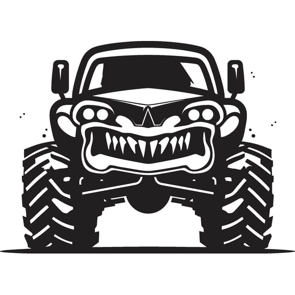 1.875" Round Pre-Cut Cartoon Black Monster Wheels Truck Silhouette With Sharp Teeth Birthday Theme Photo Edible Image Cake,Cupcake & Cookie Toppers (20 Per Sheet)