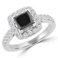 thumbnail image 1 of 1.88 CTW Princess Cut Black & White Diamond Halo Engagement Ring in 14K White Gold, 1 of 1