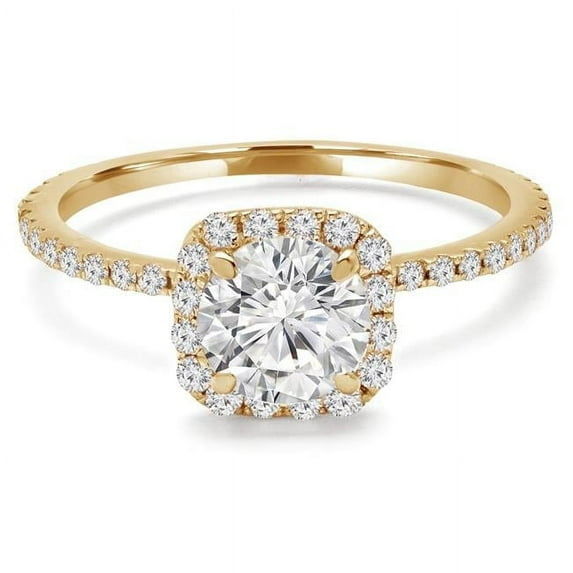 1.88 CTW Round Diamond Cushion Halo Engagement Ring with Accents in 14K Yellow Gold - Size 7