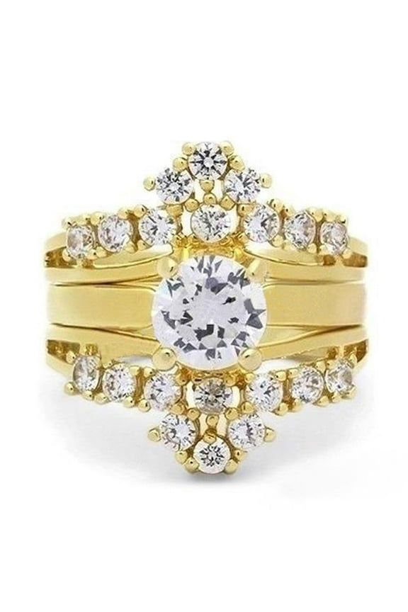 1.88 Ct Cz 14K Gold Plated Stainless Steel 3 Piece Wedding Ring Set Size 6