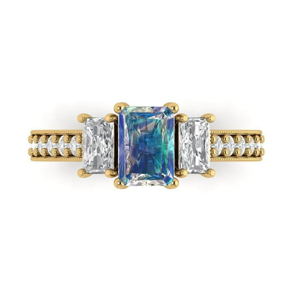 Clara Pucci 14K Yellow Gold 1.88ct BlueMoissanite Three-Stone Ring