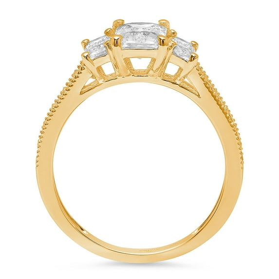 1.88 ct Emerald Cut Moissanite Three-Stone Engagement Ring for Women in 18K Yellow Gold