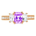 thumbnail image 1 of 1.88 ct Emerald Cut Natural Amethyst 3 Stone 18K Rose Gold Womens Engagement Ring, 1 of 5