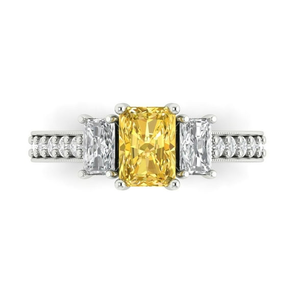 1.88 ct Emerald Cut Natural Citrine Three-Stone Engagement Ring for Women in 14K White Gold