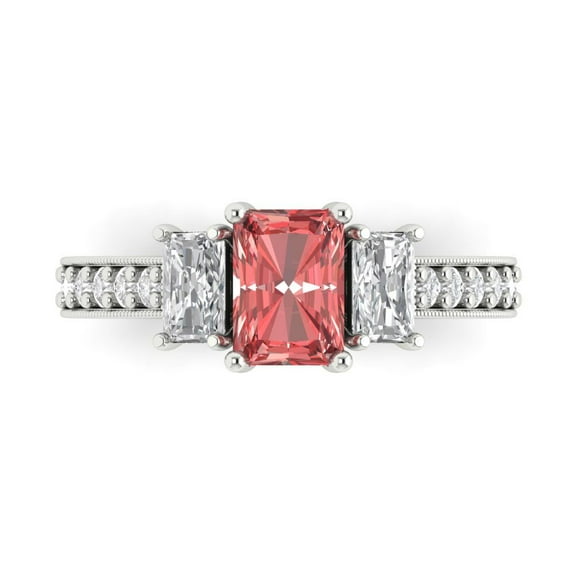 1.88 ct Emerald Cut Natural Garnet Three-Stone Engagement Ring for Women in 14K White Gold