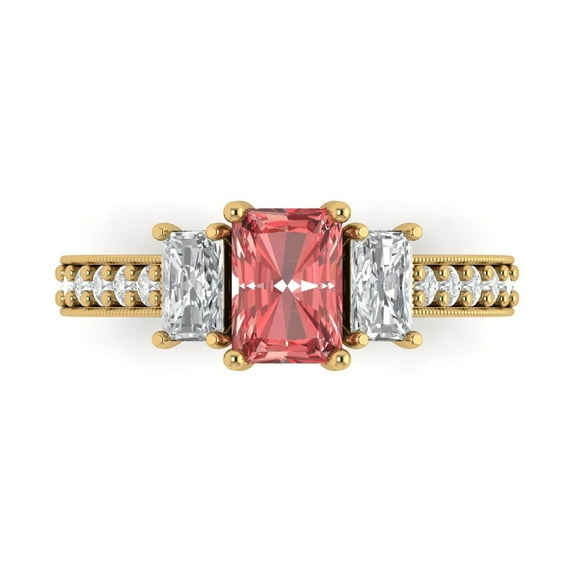 Clara Pucci 14K Yellow Gold 1.88ct Garnet Three-Stone Ring for Women