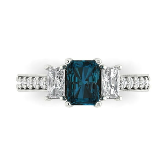 Clara Pucci 14K White Gold 1.88ct LondonBlueTopaz Three-Stone Ring