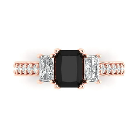 1.88 ctw 3 Stone Anniversary Ring for Women | Emerald Cut Natural Onyx | Hyperallergenic Solid 18K Rose Gold