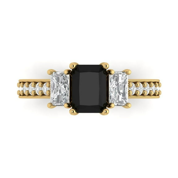 1.88 ct Emerald Cut Natural Onyx Three-Stone Engagement Ring for Women in 14K Yellow Gold