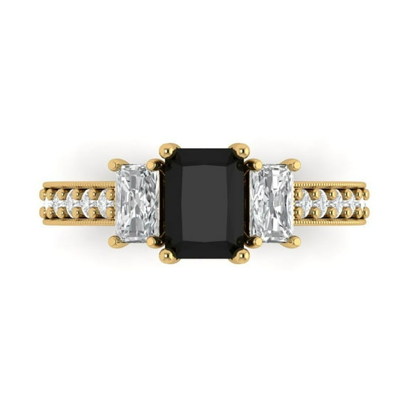 Clara Pucci 14K Yellow Gold 1.88ct Onyx Three-Stone Ring for Women