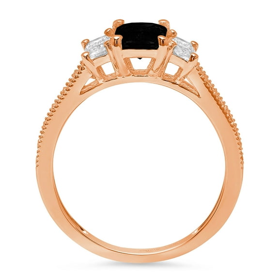 1.88 ct Emerald Cut Natural Onyx Three-Stone Engagement Ring for Women in 18K Rose Gold