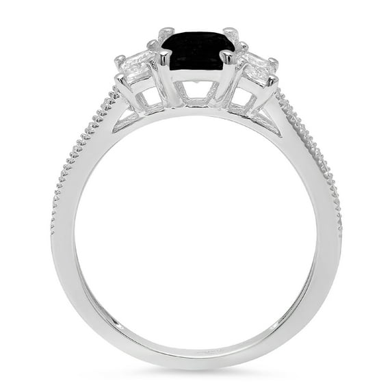 1.88 ct Emerald Cut Natural Onyx Three-Stone Engagement Ring for Women in 18K White Gold