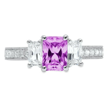 1.88 ct Emerald Cut Simulated Alexandrite 3 Stone 14K White Gold Womens Engagement Ring