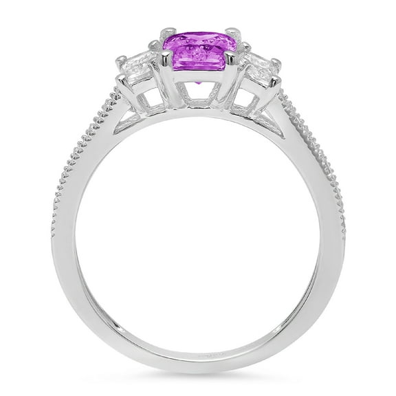 1.88 ct Emerald Cut Simulated Alexandrite Three-Stone Engagement Ring for Women in 18K White Gold