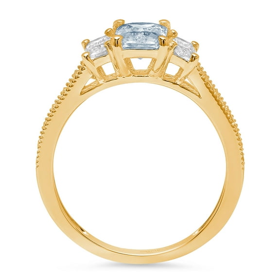 1.88 ct Emerald Cut Simulated Blue Diamond Three-Stone Engagement Ring for Women in 18K Yellow Gold