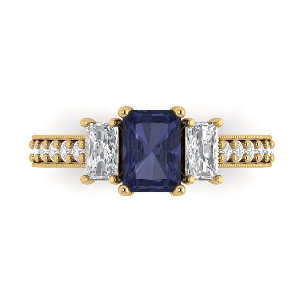 AFFY Oval Cut Simulated Blue Sapphire Five Stone Ring - 14k Gold Over Sterling Silver (1.61 Cttw) - View #5