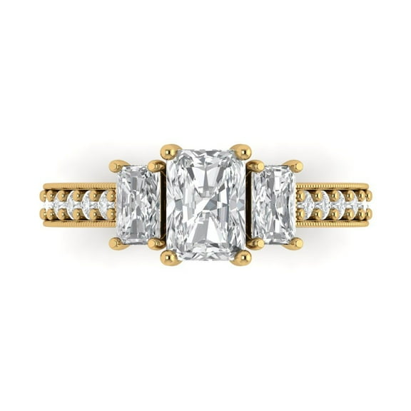 1.88 ct Emerald Cut Simulated Diamond Three-Stone Engagement Ring for Women in 14K Yellow Gold