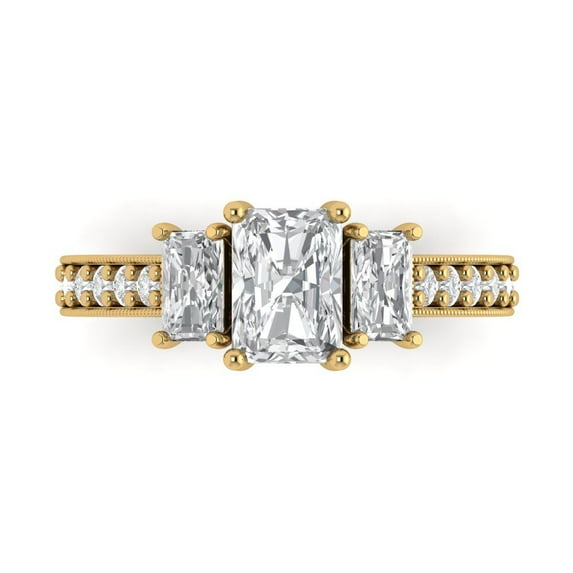1.88 ct Emerald Cut Simulated Diamond Three-Stone Engagement Ring for Women in 18K Yellow Gold