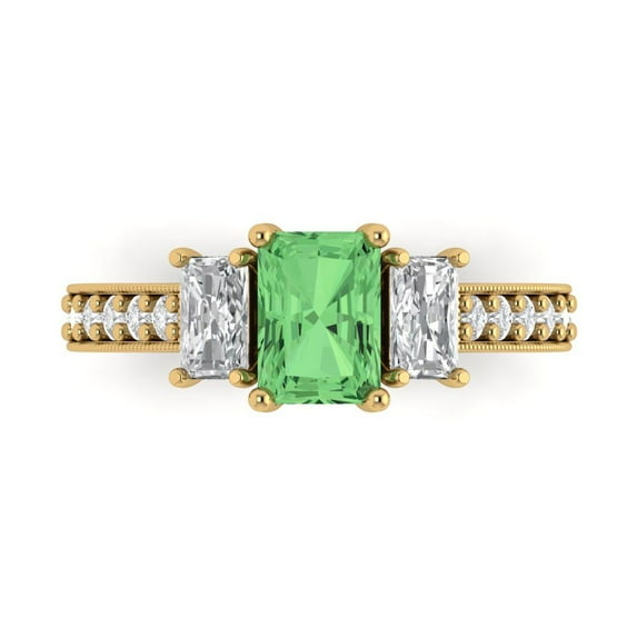 Clara Pucci 14K Yellow Gold 1.88ct Green Three-Stone Ring for Women